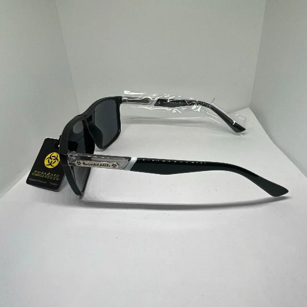 Black Biohazard UV400 Square Sunglasses – Maximum UV Protection – NWT